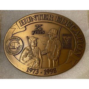 Vintage Metal Belt Buckle, Brass, Kansas, Hunter Education, Hunting,